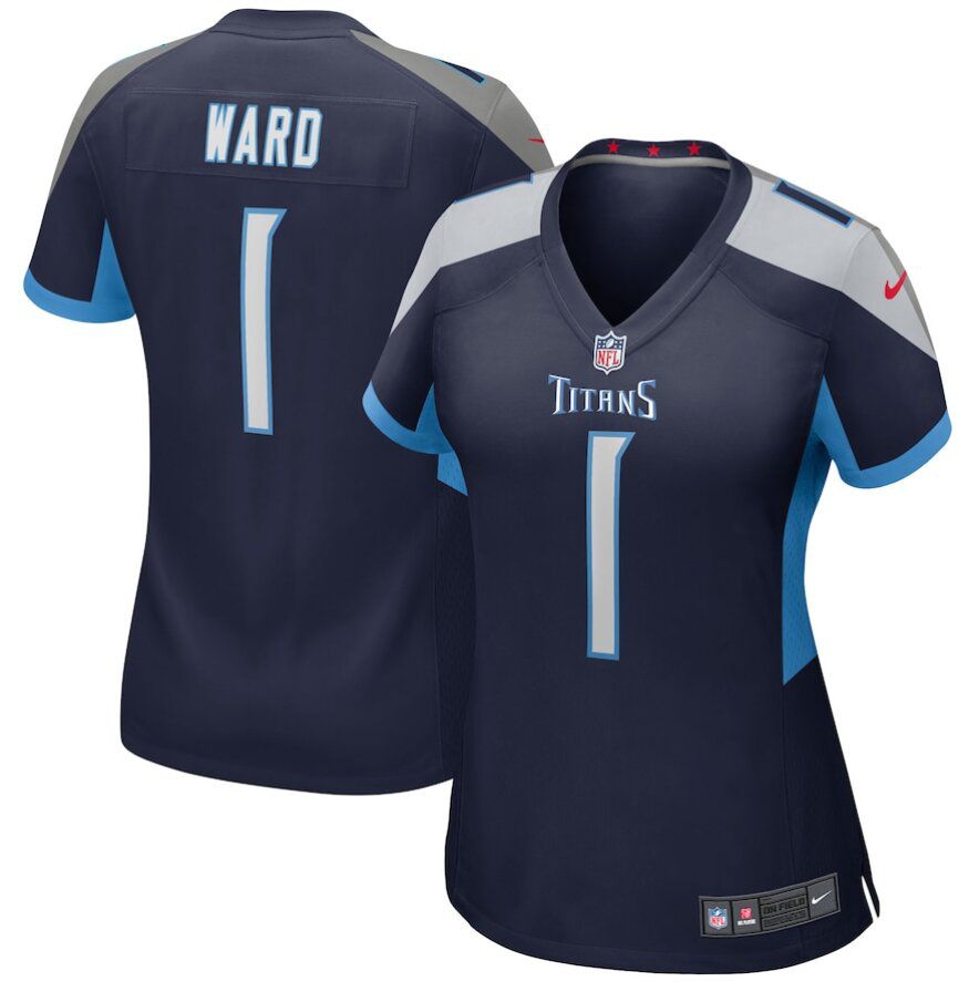 Women Tennessee Titans 1 Cameron Ward Navy Blue 2025 NFL Draft First Round Pick Nike Game Jersey